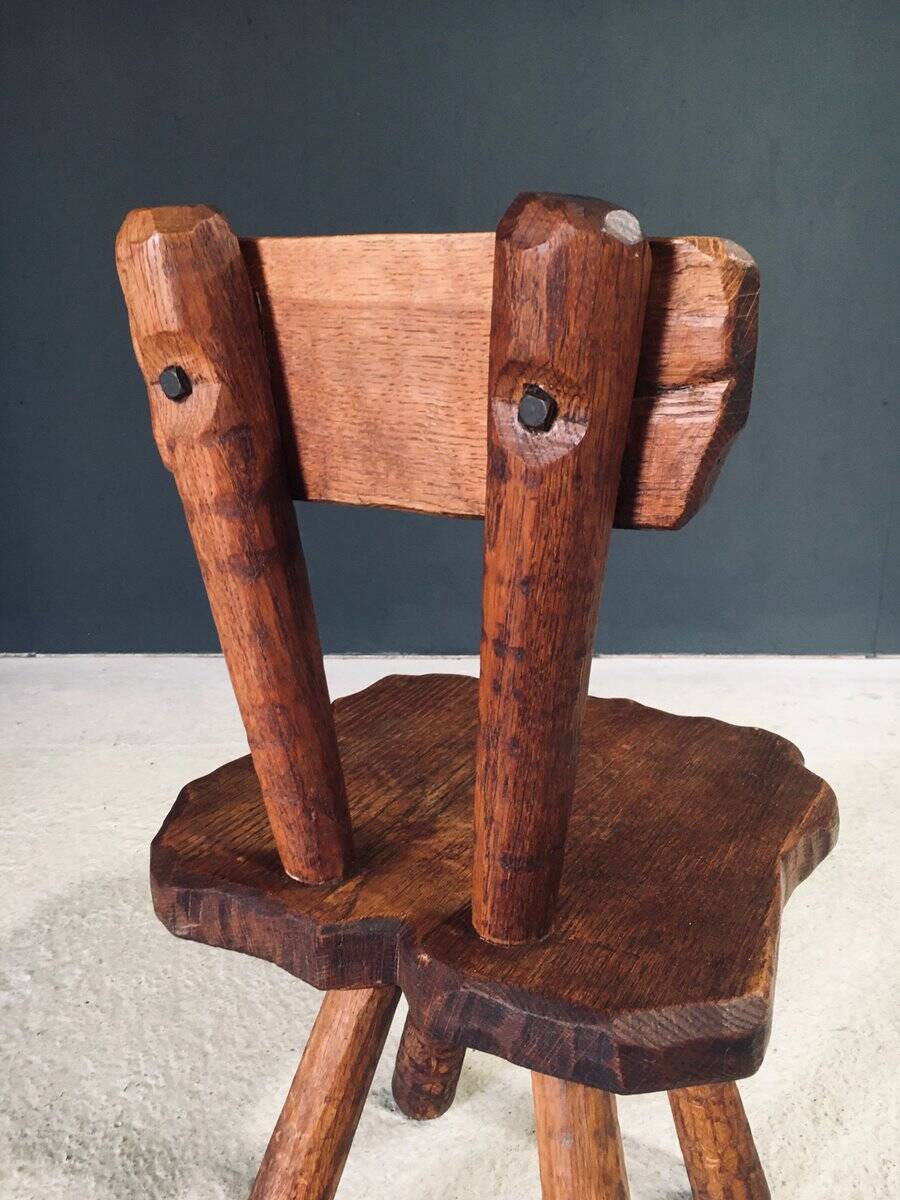Rustic Alpine Hand-Carved Oak Chair, France, 1920s