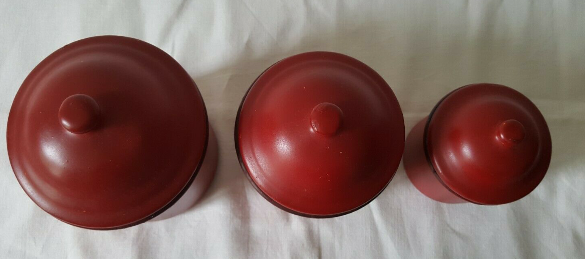 Vintage red metal pots kitchen storage