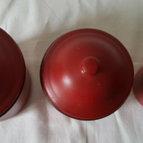 Vintage red metal pots kitchen storage