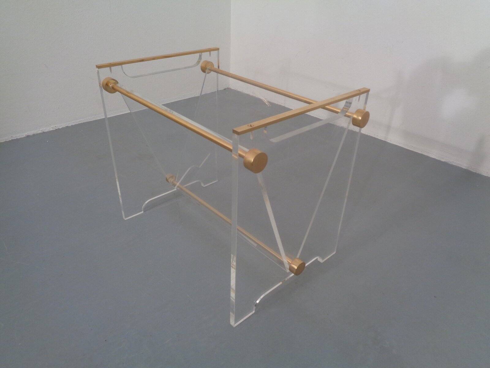 Italian acrylic glass and brass magazine rack, 1970s