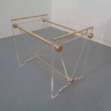 Italian acrylic glass and brass magazine rack, 1970s