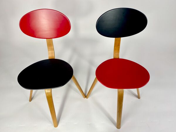 Paire de chaises bow wood n°3 edition Steiner 1950