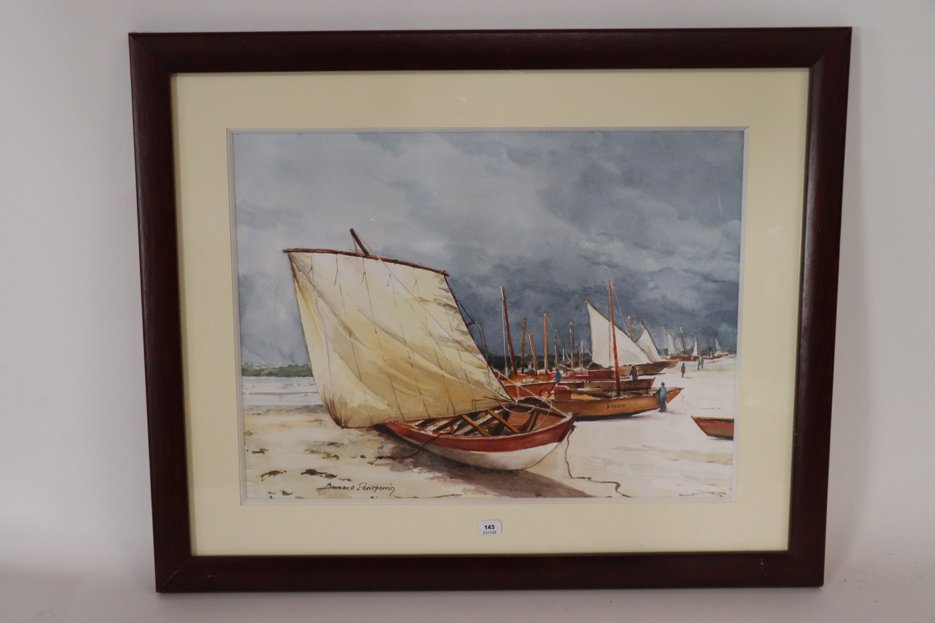Boats on the beach-watercolor signed
