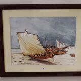 Boats on the beach-watercolor signed