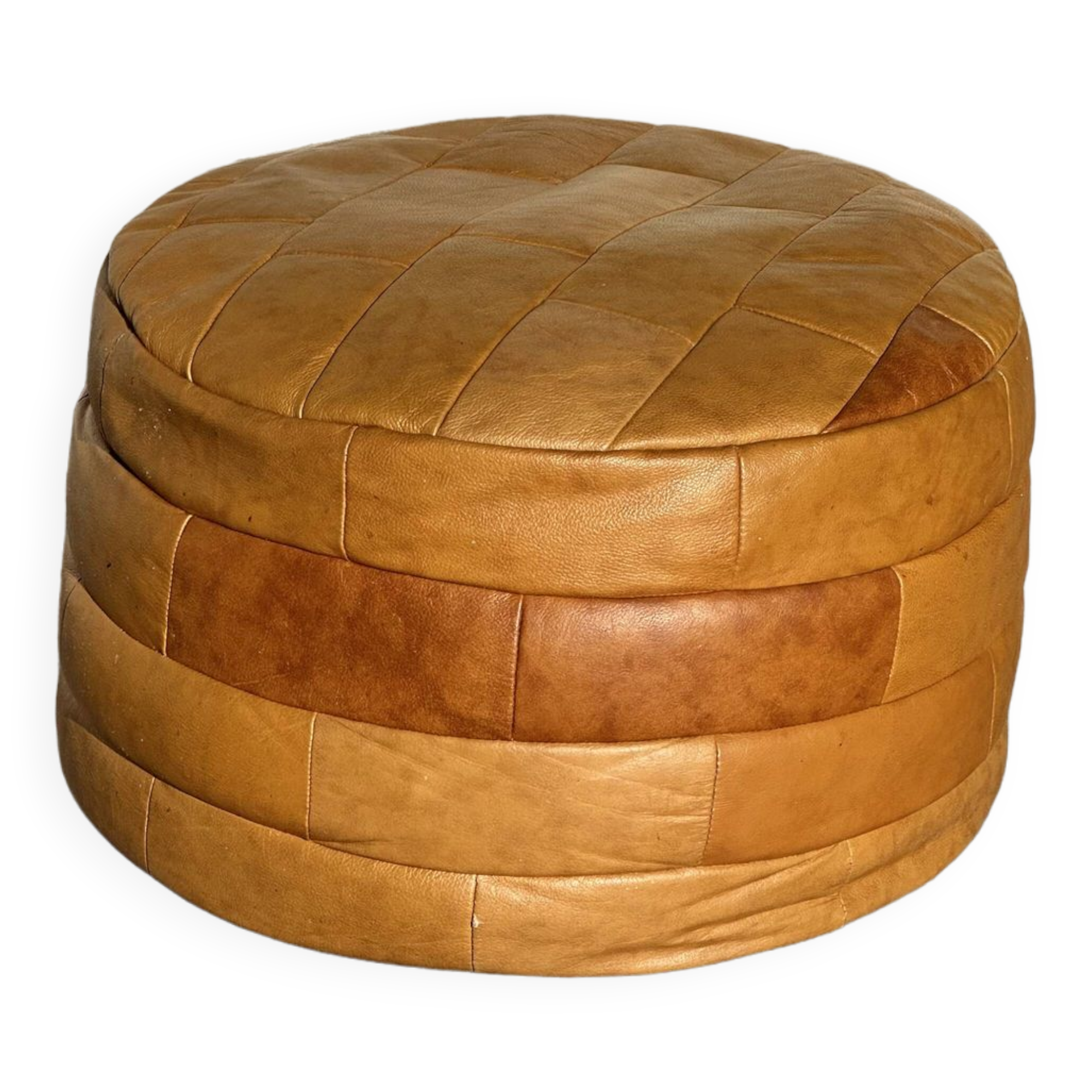 De Sede house style pouf in fauv leather patchwork, 1970s design