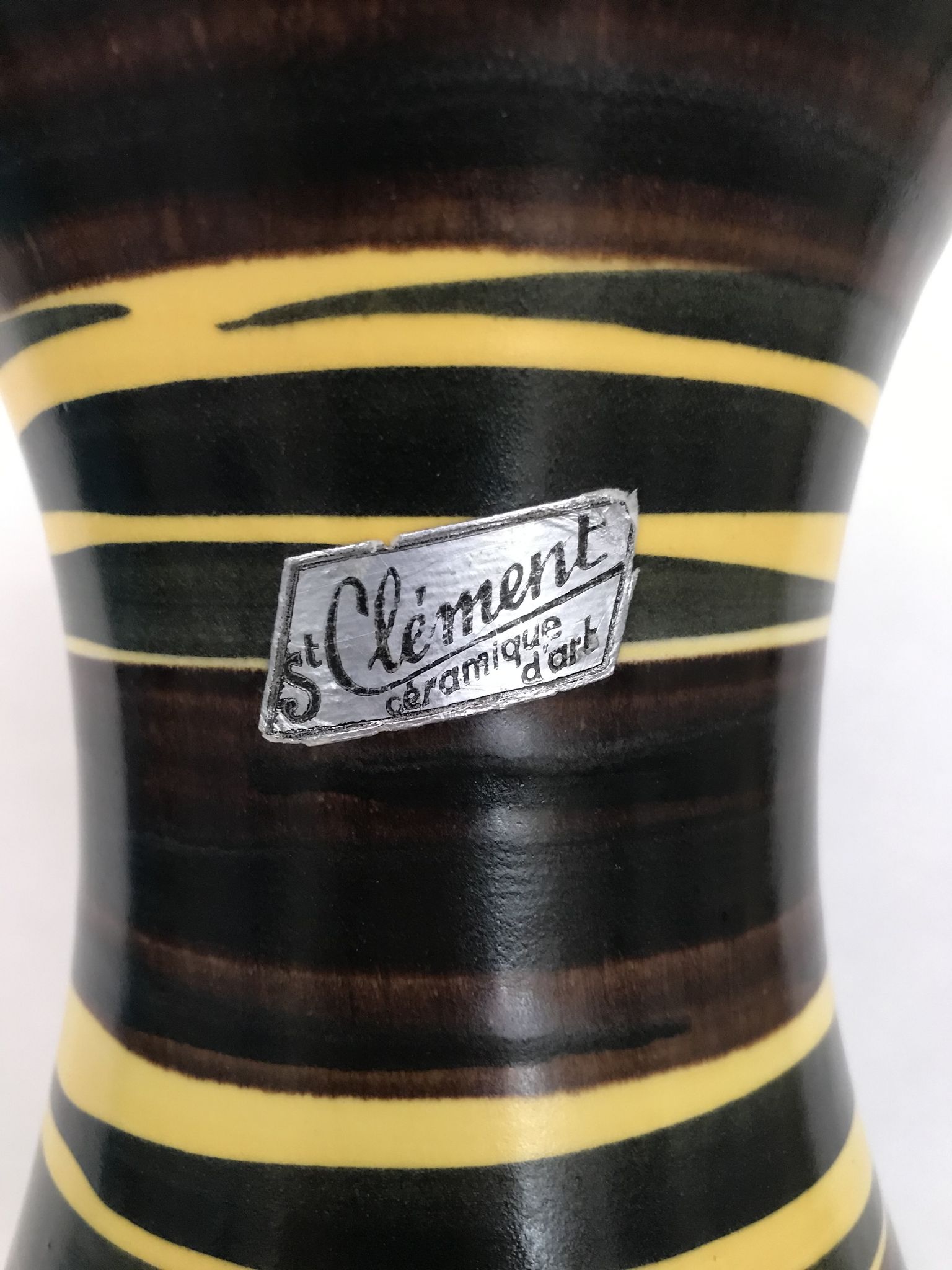 Demon vase Saint Clement, multicolored zebra decoration, numbered. Around 1950-1960