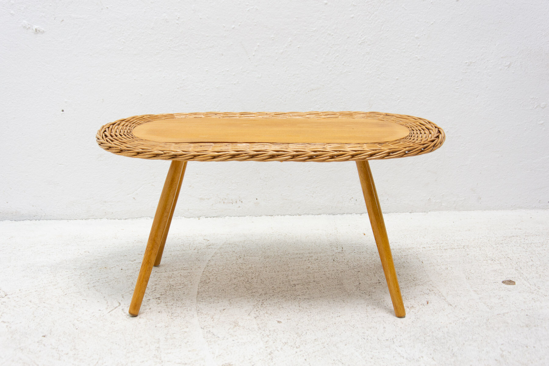 Mid century rattan stool by Jan Kalous for ÚLUV, 1960´s, Czechoslovakia