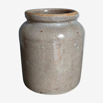 Ceramic pot Art-populaire gray earth enamelled nineteenth