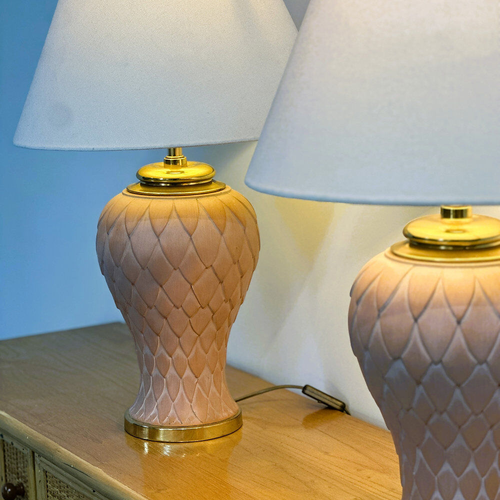 French pair of terracotta ceramic table lamps, 1980s