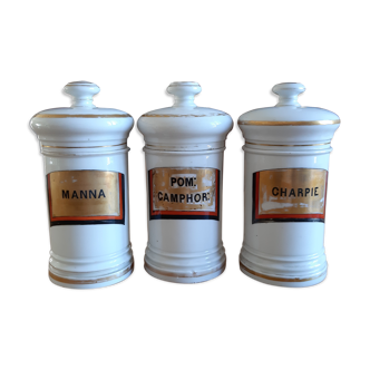 Set de 3 pots a pharmacie 19 ème en porcelaine