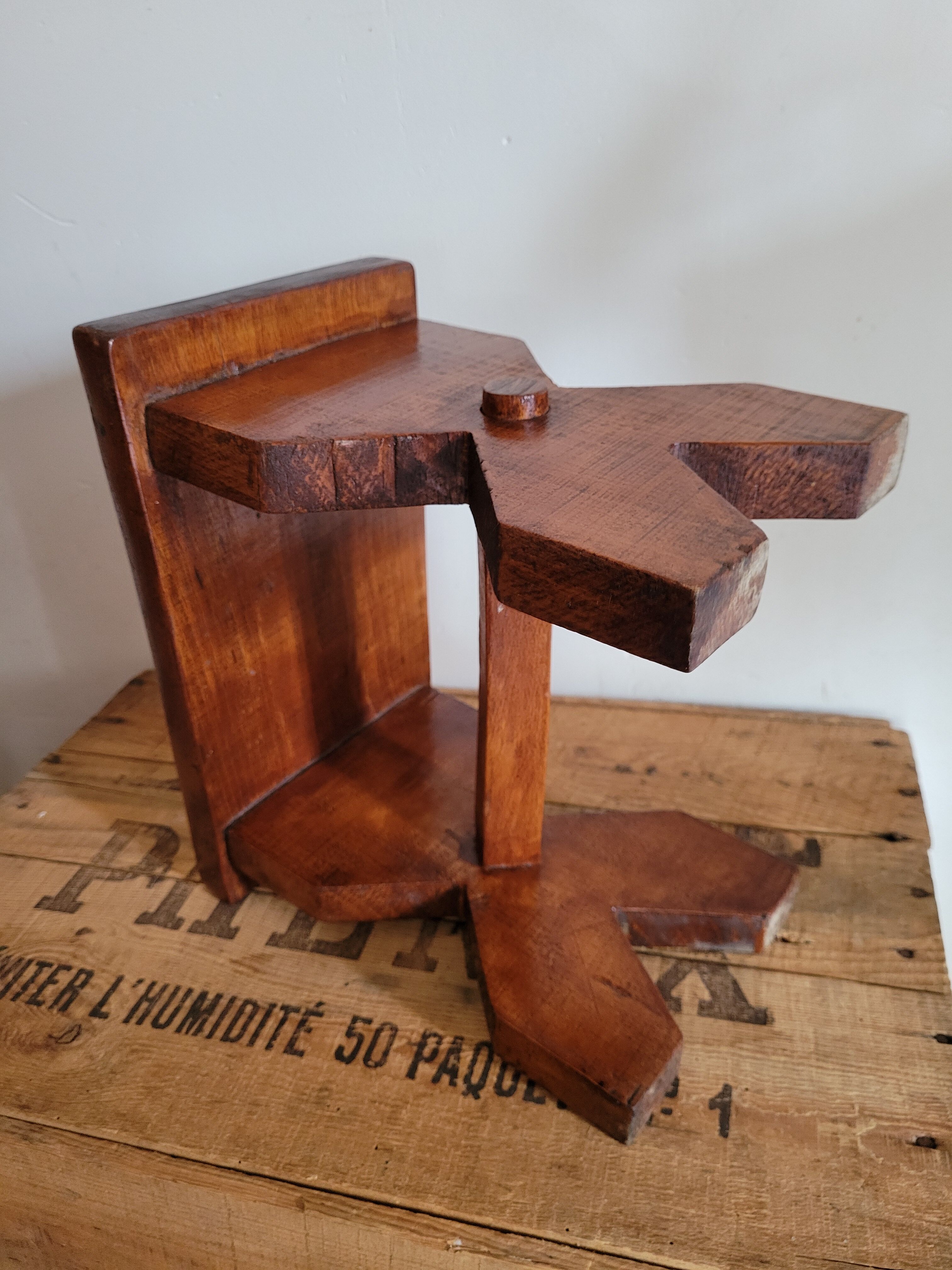 Brutalist wooden stool