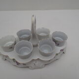 Ancien service de 6 coquetiers en porcelaine décorée sur support