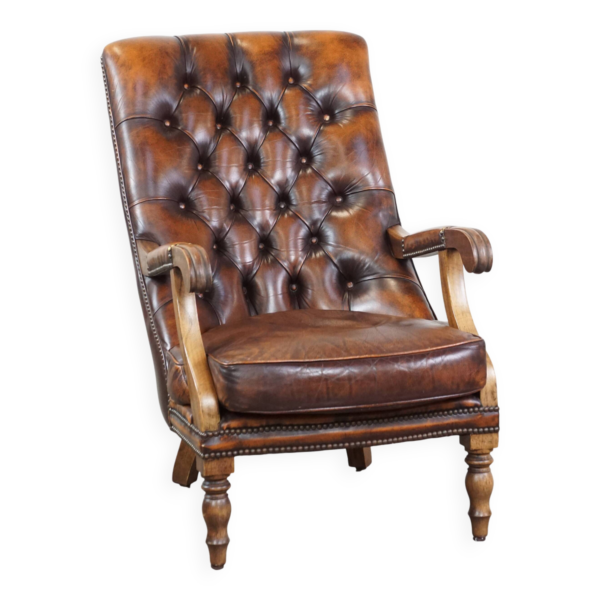 English cow leather chesterfield armchair