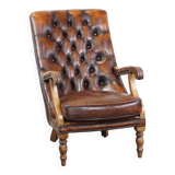 Fauteuil chesterfield en cuir de vache anglais