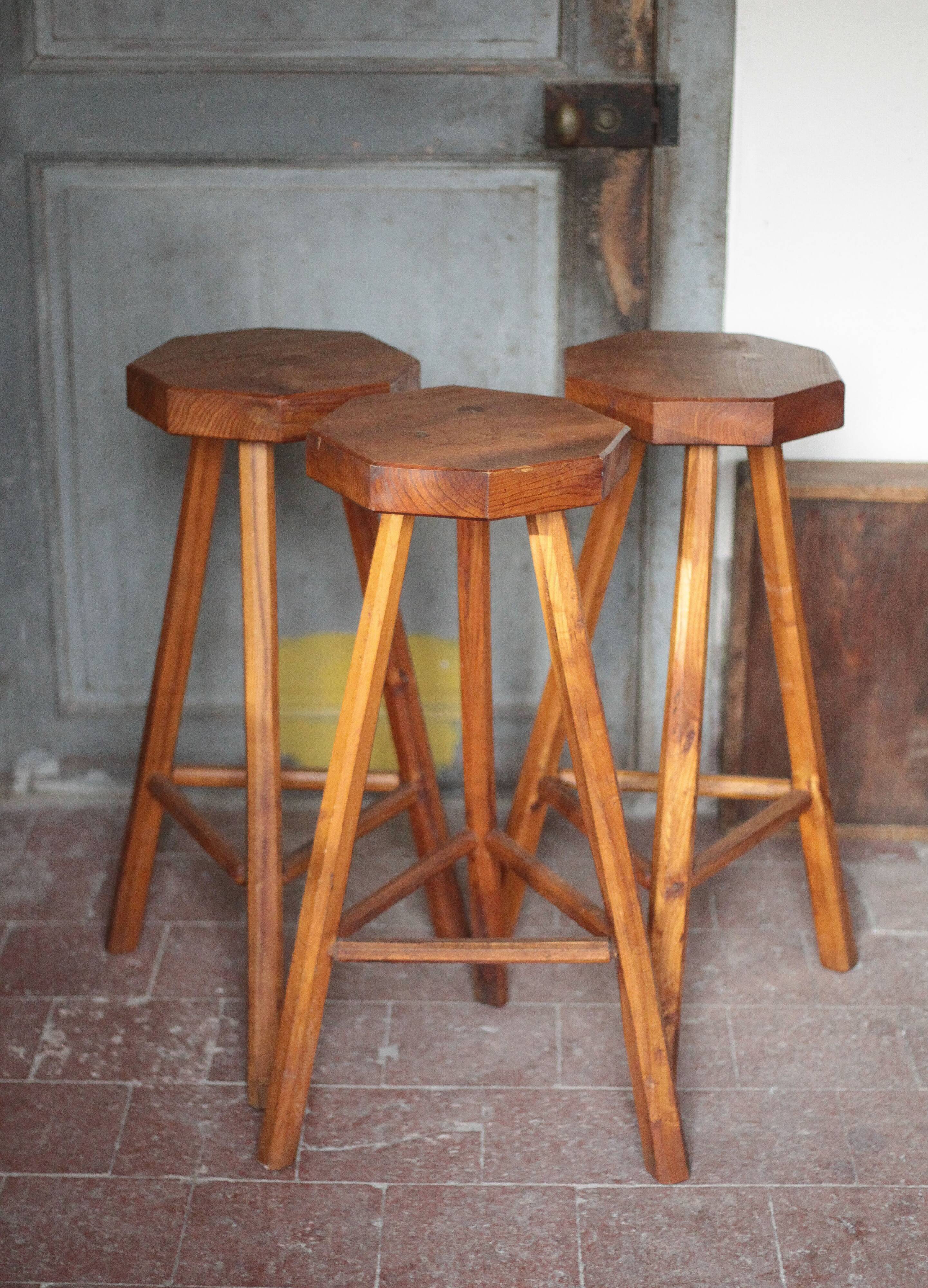 Bar stool X 3, wooden stool, brutalist stool, high stool, die