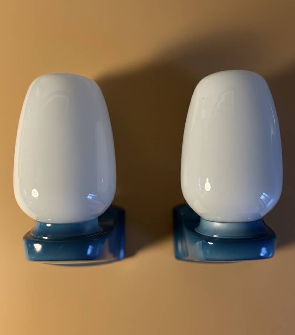 Pair of blue vintage Tovi wall lights Mid Century Modern/Space Age opal