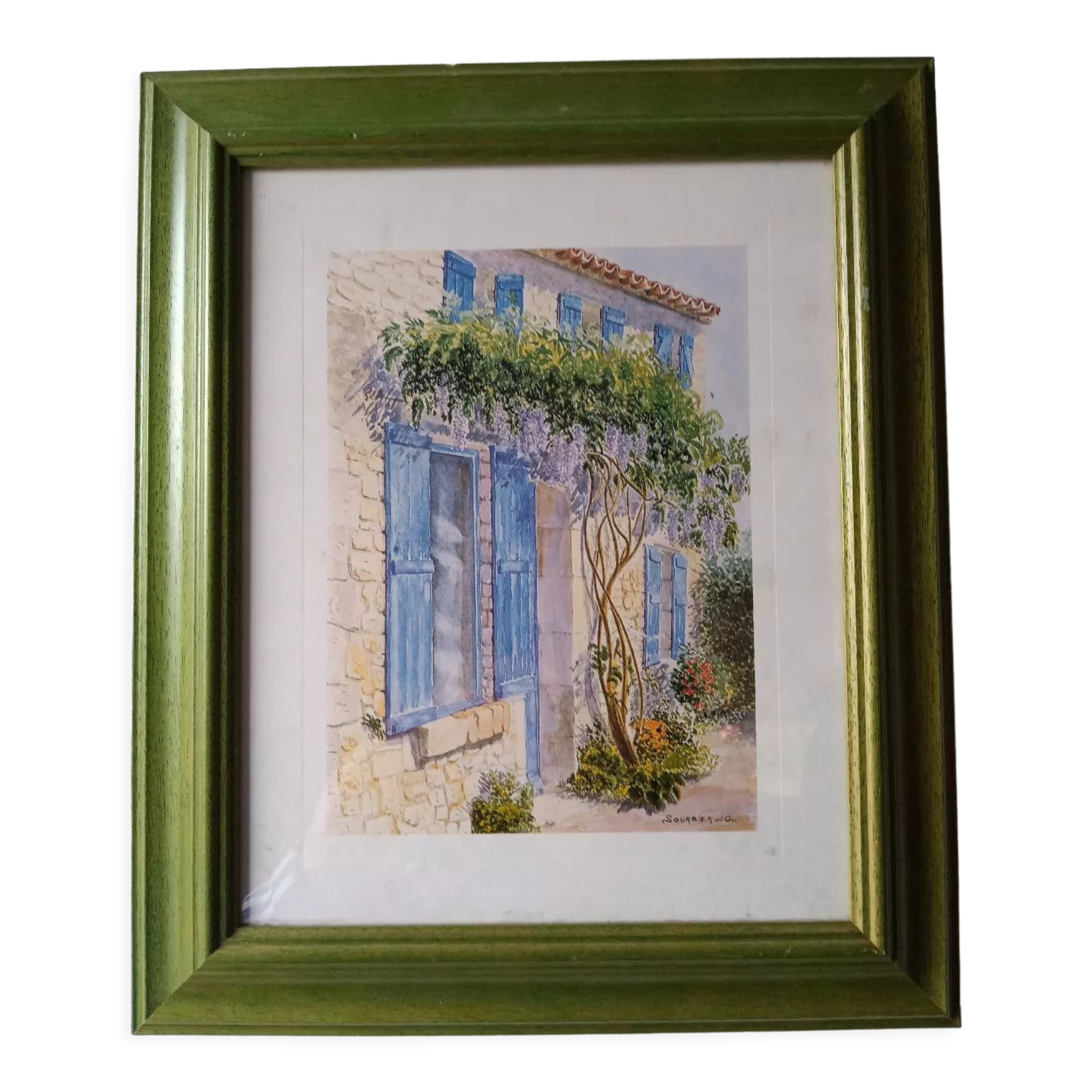 Reproduction of watercolor beautiful entrance of a Provencal house