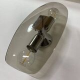Trio of vintage chrome and smoked glass wall sconces