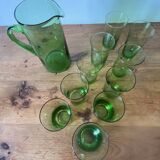 Service d'orangeade vintage en verre vert