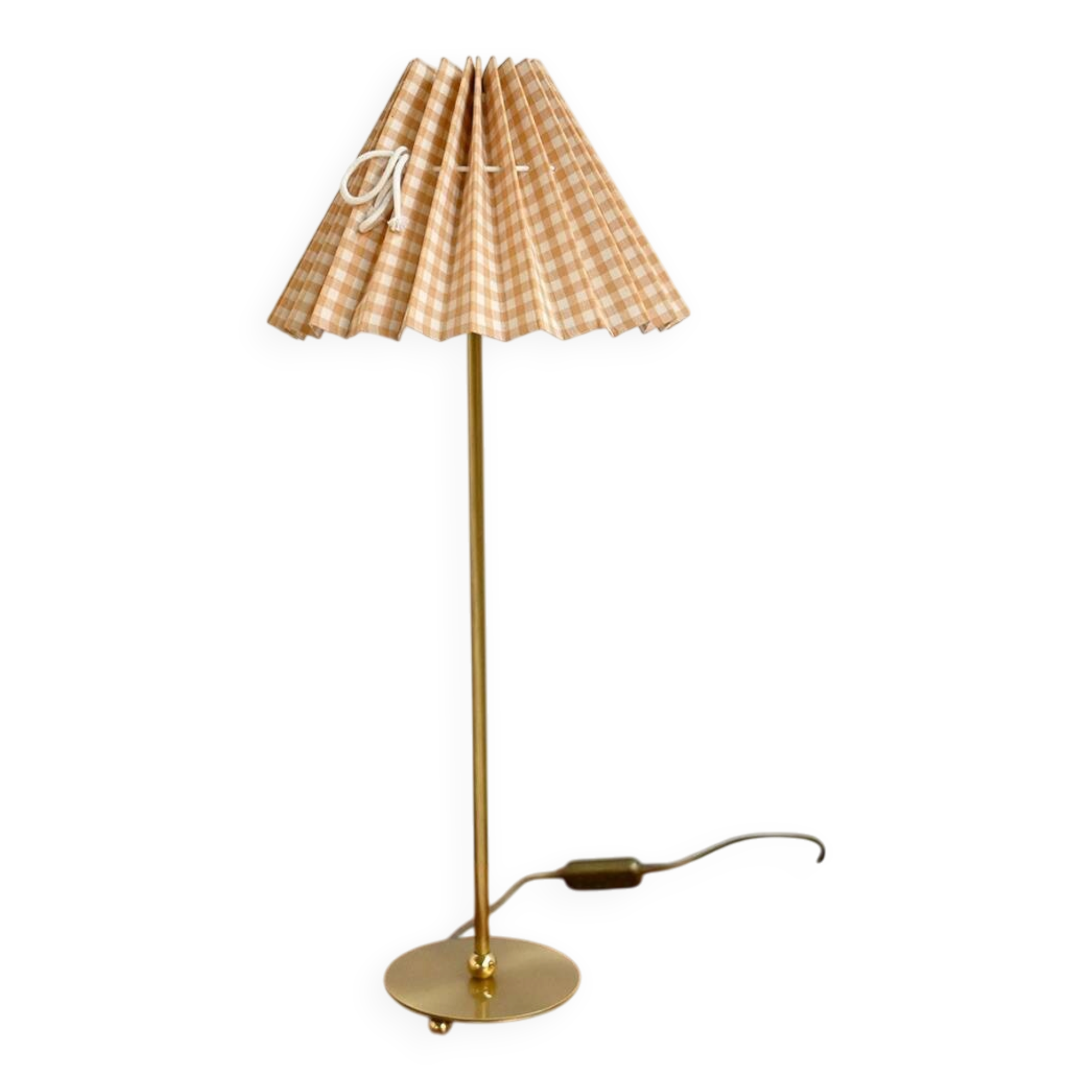 Brass table lamp with pleated shade, 1950s