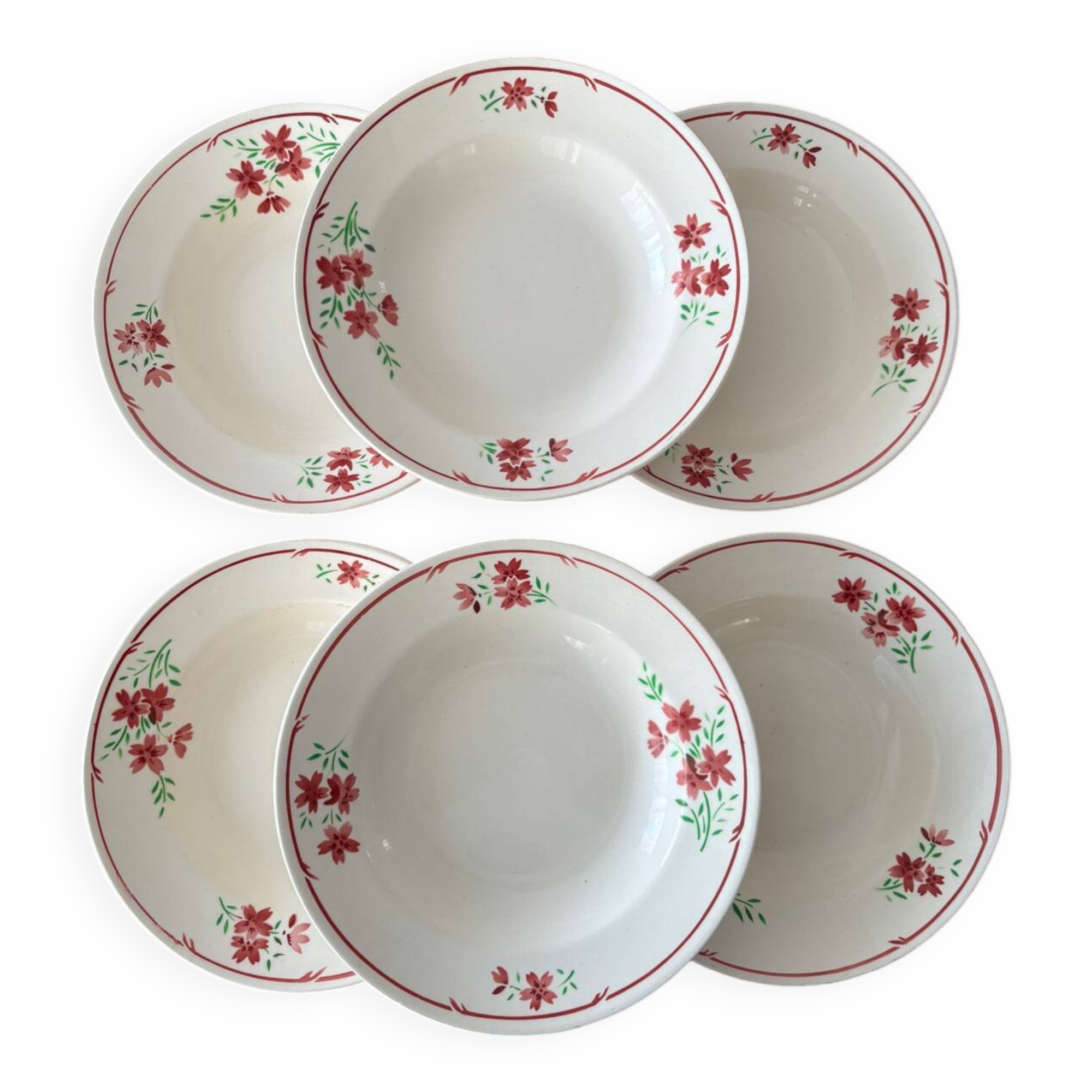 Set of 6 vintage Badonviller soup plates – French earthenware with decoration