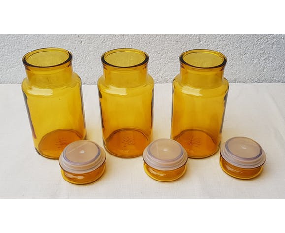 3 Amber glass jars