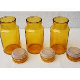 3 Amber glass jars