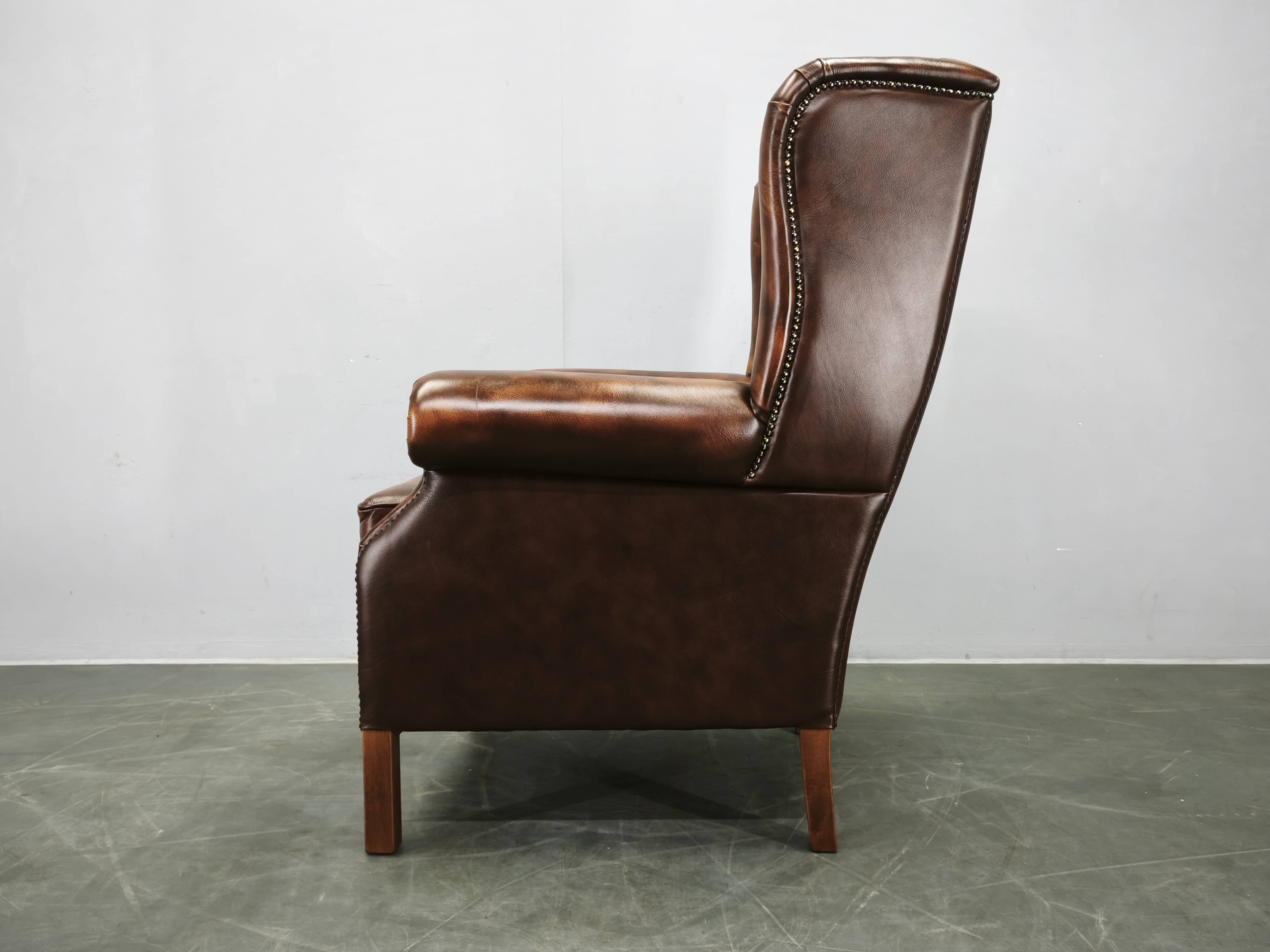Contemporary Handmade Chesterfield Leather Wingback Armchair 2010s