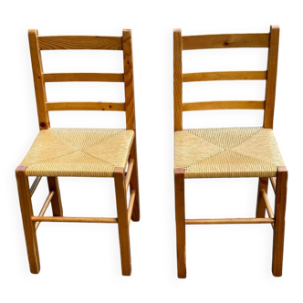 2 solid wood and straw chairs, Scandinavian style