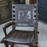 Armchair with ottoman by Angel Pazmino in wood and brown leather 1960's