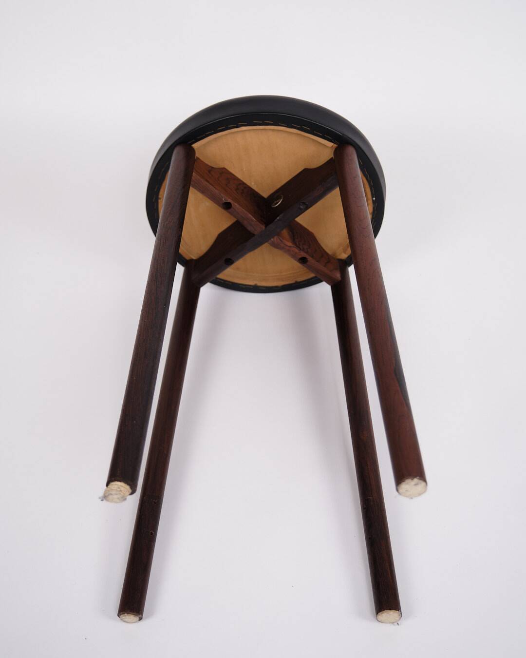 Tabouret de bar - bois de rose et cuir noir - design danois - années 1970