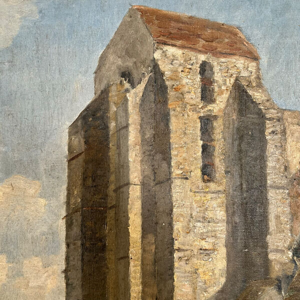 Tableau ancien L’église de campagne