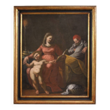 Peinture italienne antique du 17ème siècle, Sainte Famille.