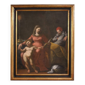 Antique Italian painting from the 17th century, Holy Family