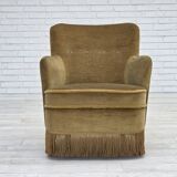 1970s, Danish lounge chair, light green furniture velour, beech wood.
