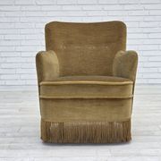1970s, Danish lounge chair, light green furniture velour, beech wood.
