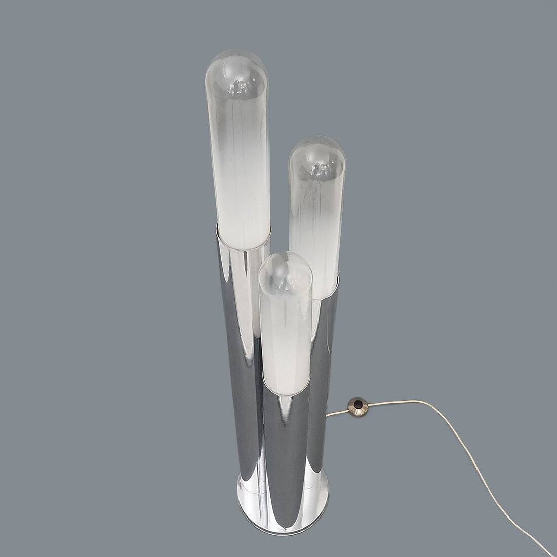 Chrome metal and glass floor lamp, 1970s