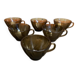 Set of 6 vintage Duralex molded smoked glass cups, art deco style