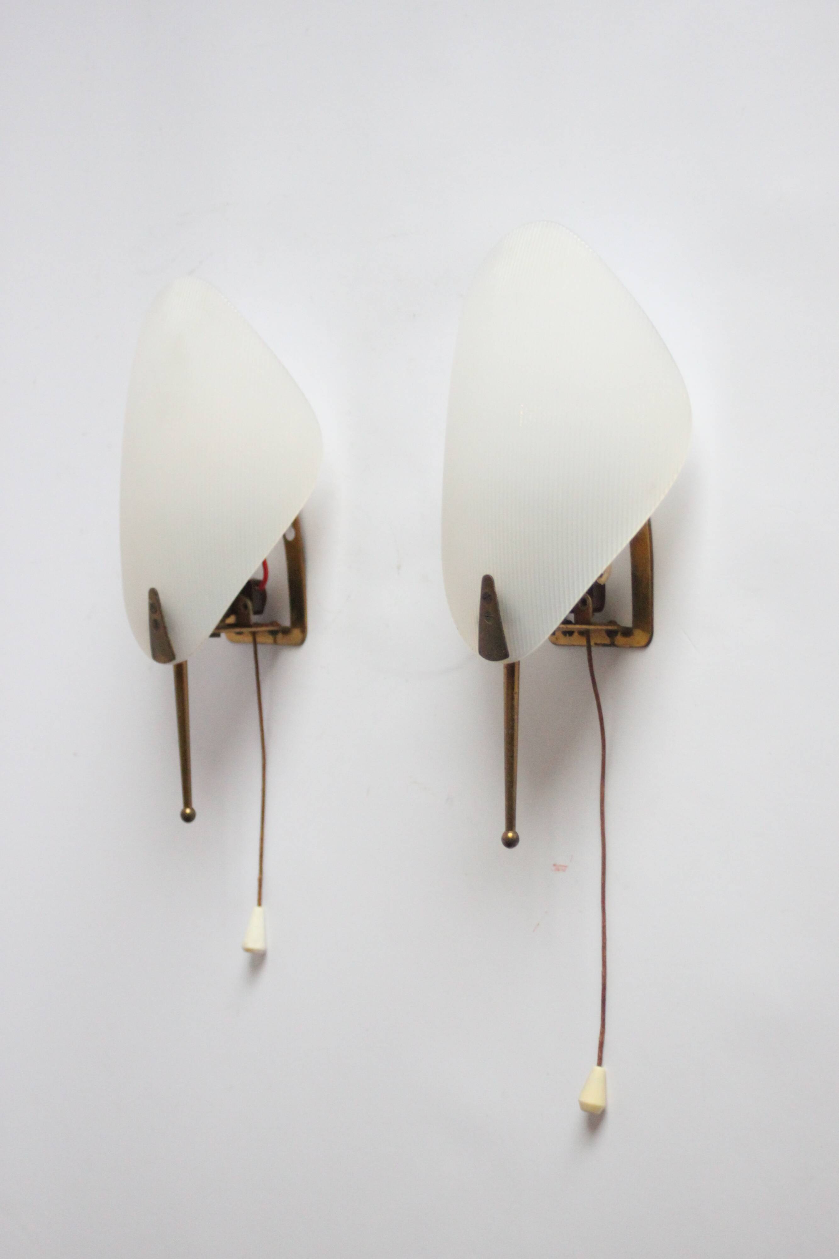 1950S leaf shaped brass and acrylic wall sconces