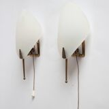 1950S leaf shaped brass and acrylic wall sconces