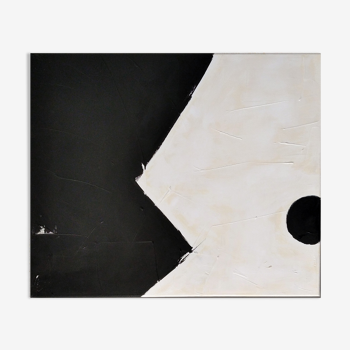 Peinture art contemporain cubiste minimaliste noir et blanc