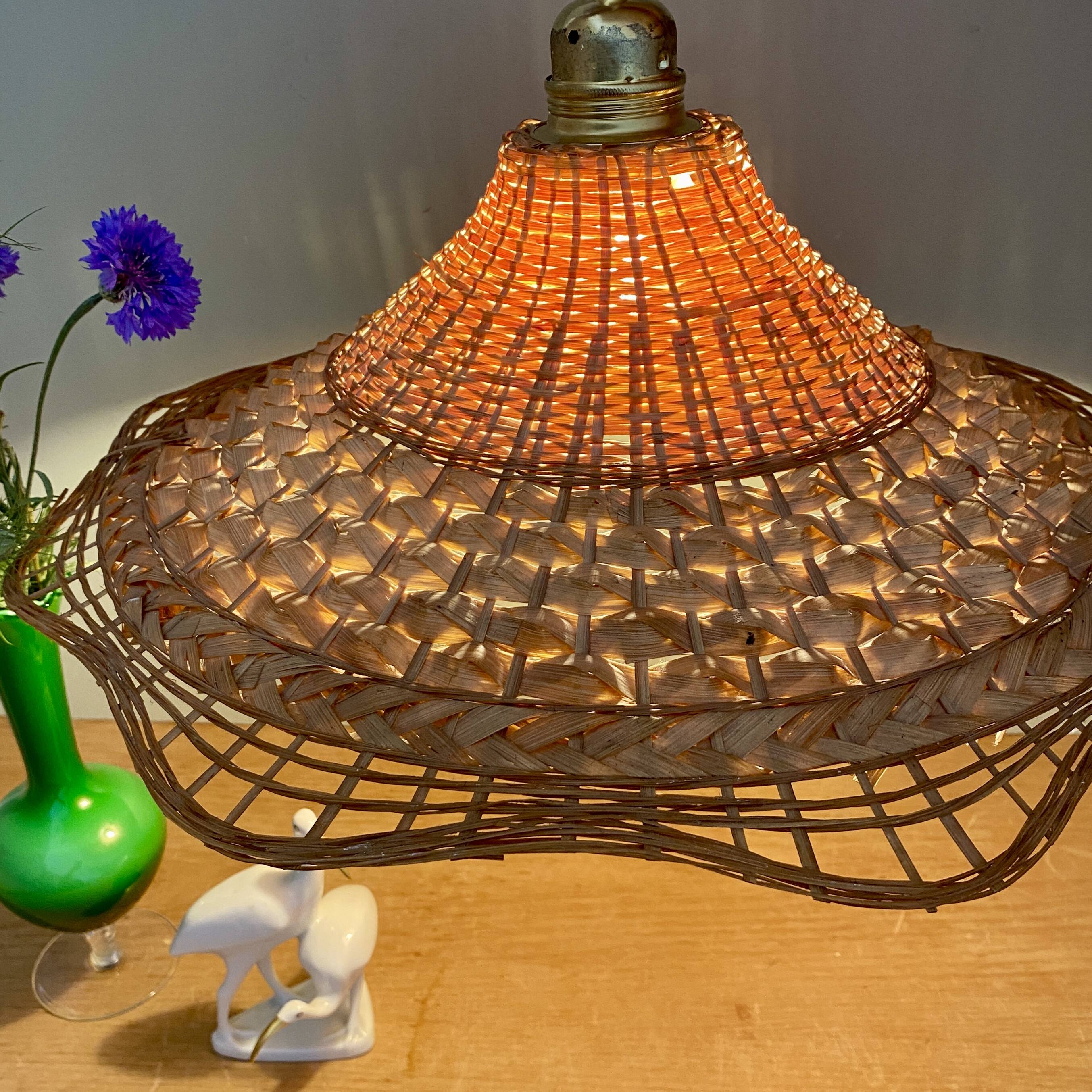 Vintage lampshade pendant light in natural material