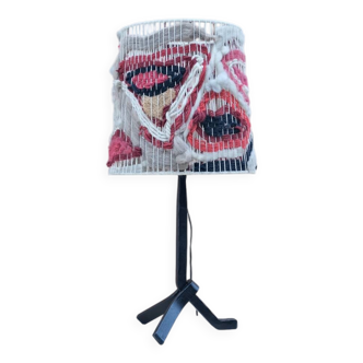 Modernist wrought iron lamp with wool lampshade, France 1950