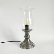 Vintage lamp consisting of a glass tulip-shaped fireplace and a pewter foot