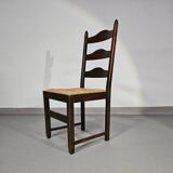 Set of 2 oak, rustic, farmhouse, ladderback dining chairs with rush seats