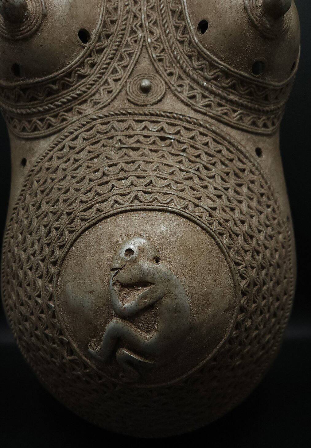 African Art • Ndimu Belly Mask • Makonde • Tanzania • Aluminum