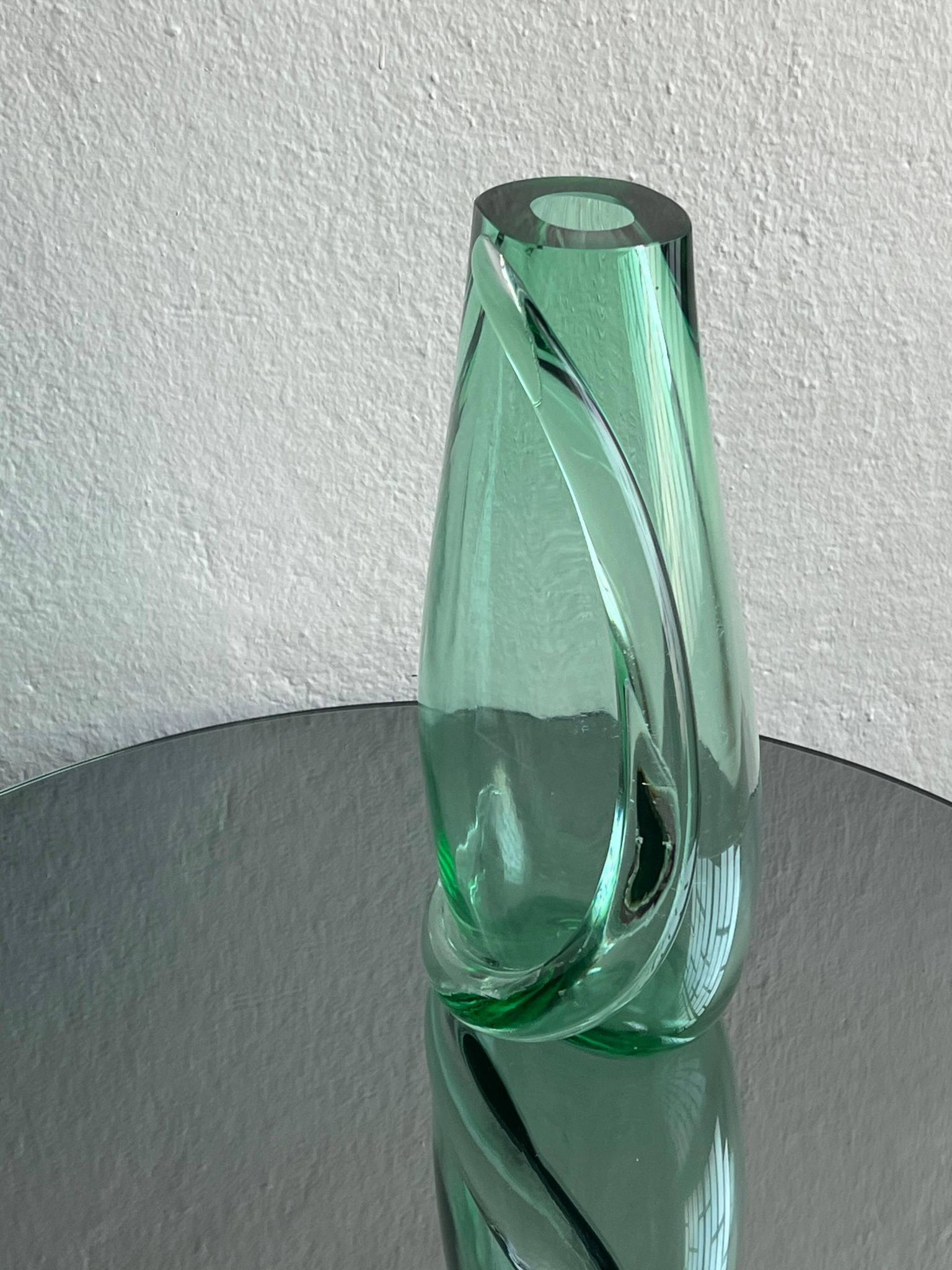 Huge green vase in Murano glass from artisan masters, Flavio Poli 1970's