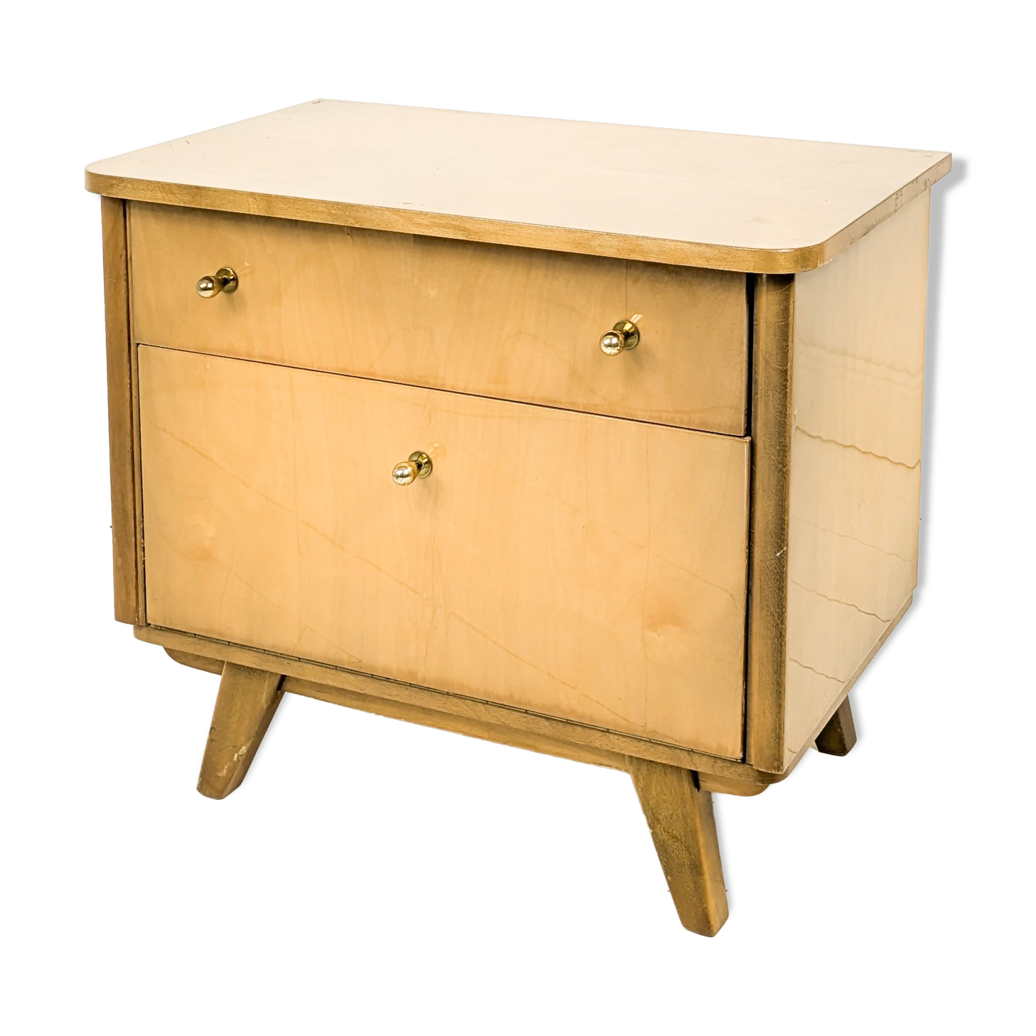 Table de chevet vintage en bois avec tiroir et placard, années 50