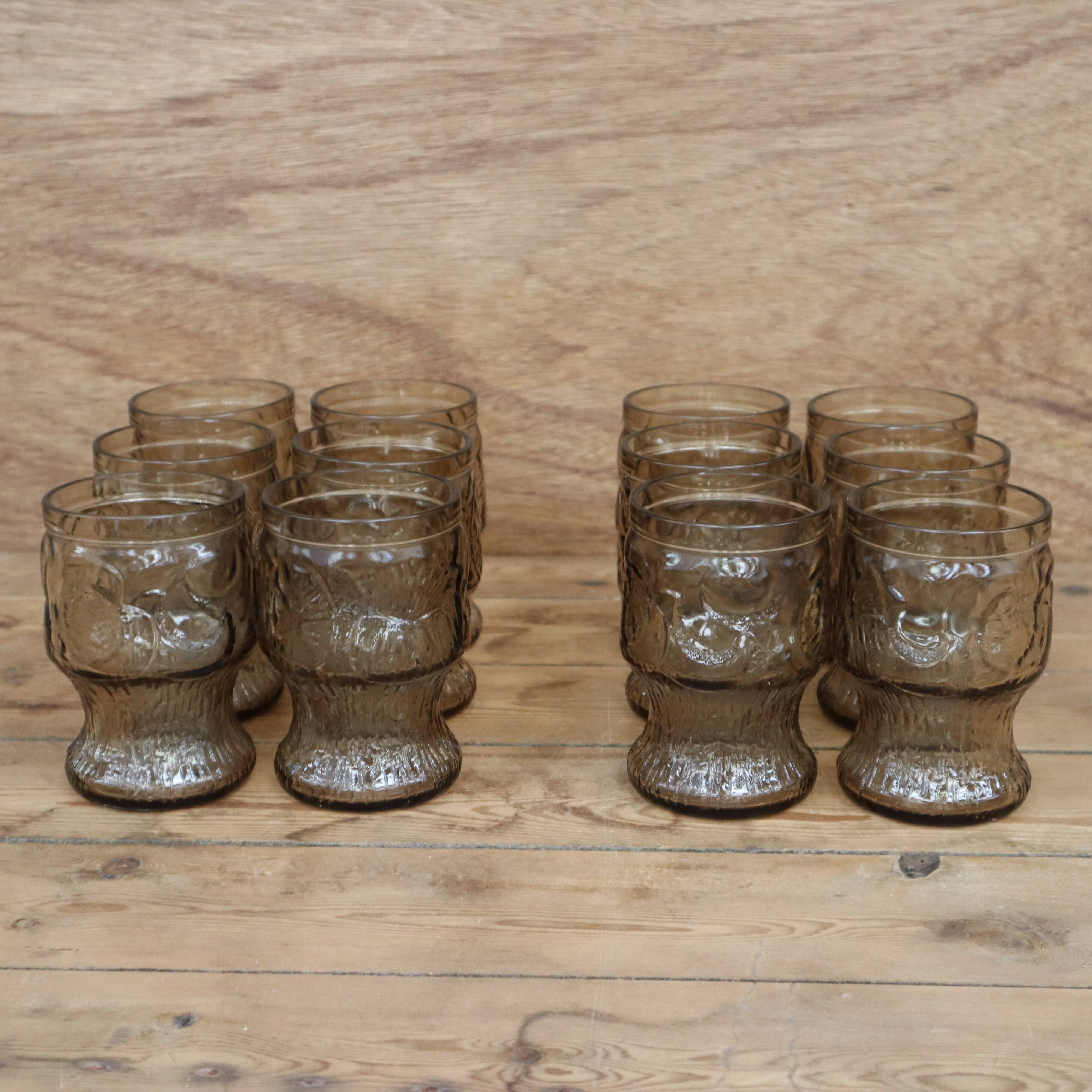 Set of 6 orangeade glasses Fidenza Italy vintage 70's, fruit patterns