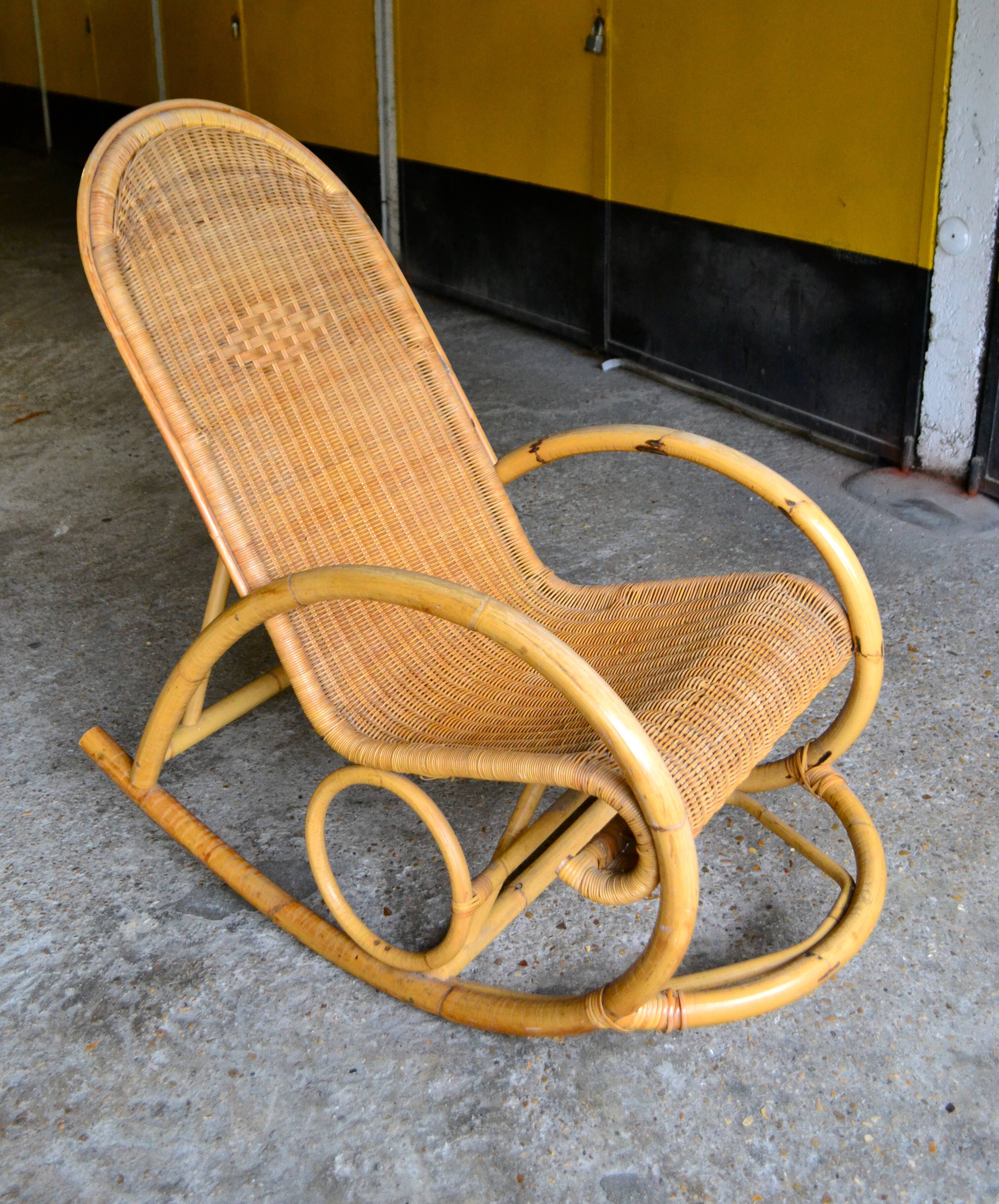 60s rocking chair rattan bamboo rocking chair